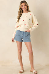 Fresh From the Vine Ivory Multi Ribbed Knit Tomato Sweater