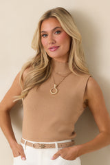 Rewrite Your Story Camel Ribbed Mock Neck Tank Top