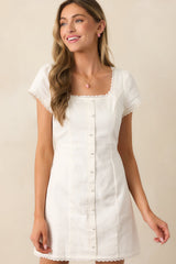 A Day In The Meadow White Button Front Mini Dress