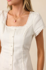 A Day In The Meadow White Button Front Mini Dress