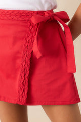 On The Move Red Braided Mini Skort