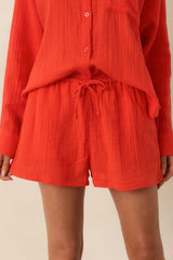Z Supply Daylight Poppy Red Airy Cotton Gauze Shorts