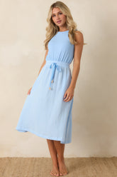 Paradisa Bonita Oceana Blue Cotton Sleeveless Midi Dress