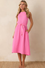 Paradisa Bonita Pink Cotton Sleeveless Midi Dress