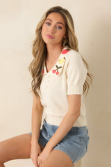 La Dolce Vita Ivory Embroidered Fruit Collar Sweater