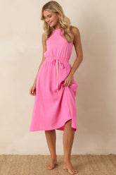 Paradisa Bonita Pink Cotton Sleeveless Midi Dress