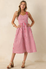 Baby, You're a Firework Red Multi Stripe Cotton Midi Dress