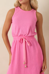 Paradisa Bonita Pink Cotton Sleeveless Midi Dress