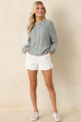 Moments in Stillness Stone Blue Cable Knit Sweater