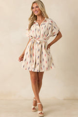 Sunset Sketches Ivory Multi Print Cotton Mini Shirt Dress