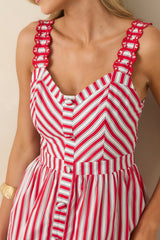 Baby, You're a Firework Red Multi Stripe Cotton Midi Dress