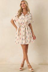 Sunset Sketches Ivory Multi Print Cotton Mini Shirt Dress