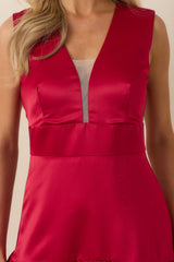 Never Out Of Reach Wine Red Satin Sleeveless Drop Waist Maxi Dress