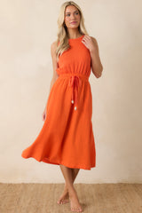 Paradisa Bonita Orange Cotton Sleeveless Midi Dress