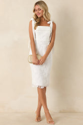 Feels Like Fate Ivory Lace Tie Strap Midi Dress
