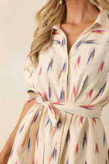 Sunset Sketches Ivory Multi Print Cotton Mini Shirt Dress