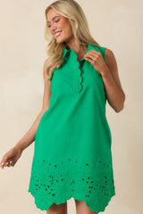 The Sweet Spot Green Cotton Floral Eyelet Mini Dress