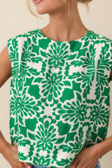 Dinner On The Terrace Green Sicilian Tile Print Sleeveless Top