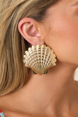 On A Beach Somewhere Gold Seashell Earrings