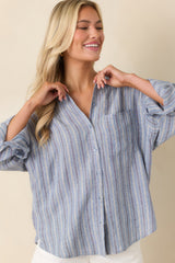 Z Supply The Perfect Indigo Stripe Button Up Top