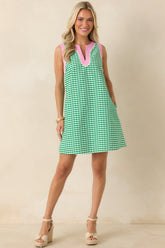 Cherry Cola Charm Green Gingham Cotton Mini Dress