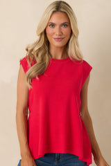 Living for the Flair Red Knit Gold Detail Draped Sleeveless Top