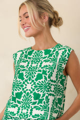 Dinner On The Terrace Green Sicilian Tile Print Sleeveless Top