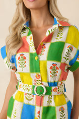 Prosperina Luca Multi Floral Patchwork Linen Blend Romper