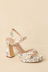Bloom Where You Are Ivory Multi Floral Platform Block Heel Sandals