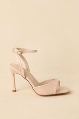 Strut Your Stuff Beige Faux Patent Leather Ankle Strap Heels