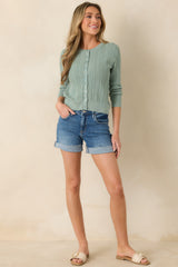Hello Sunshine Sage Green Pointelle Knit Cardigan