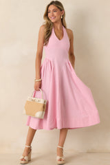 ASTR The Label Meana Pink Cotton Gingham Halter Midi Dress