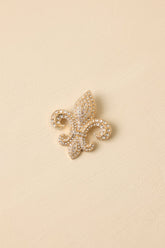 Crest of Grace Gold & Rhinestone Fleur-de-Lis Brooch