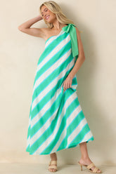 Mint Condition Aqua Blue & Mint Stripe One Shoulder Maxi Dress