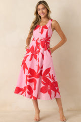 The Poetry of You Pink & Red Floral Embroidered Eyelet Cotton Midi Dress