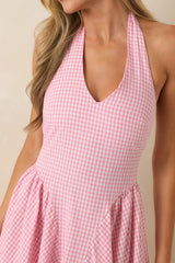 ASTR The Label Meana Pink Cotton Gingham Halter Midi Dress
