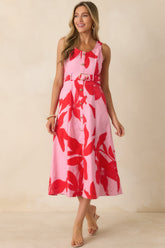 The Poetry of You Pink & Red Floral Embroidered Eyelet Cotton Midi Dress