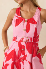 The Poetry of You Pink & Red Floral Embroidered Eyelet Cotton Midi Dress