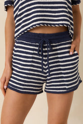 Z Supply Patton Navy Blue Stripe French Terry Sweater Shorts