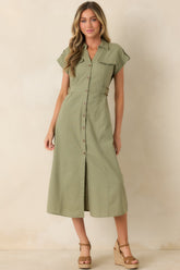 Easy Authority Sage Green Button Front Utility Midi Dress