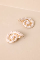 Delicate Waves Gold & Ivory Pearl Seashell Earrings