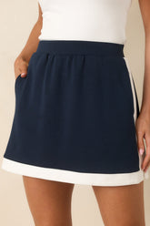 In Good Form Navy Stretch Knit Contrast Trim Mini Skort