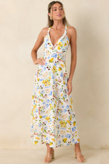 MINKPINK Riviera White Multi Mediterranean Print Cross Back Midi Dress