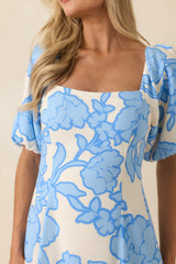 MINKPINK Alessia Blue & Ivory Floral Cotton Blend Midi Dress