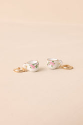 Café On The Corner White Floral Teacup Earrings
