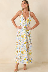 MINKPINK Riviera White Multi Mediterranean Print Cross Back Midi Dress