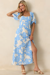 MINKPINK Alessia Blue & Ivory Floral Cotton Blend Midi Dress