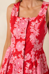 Here She Comes Red & Pink Cotton Floral Eyelet Mini Dress