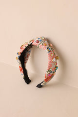 True To Yourself Beige Floral Embroidered Knot Headband