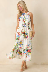 Pick Me Pretty Ivory Multi Floral Sleeveless Midi Dress